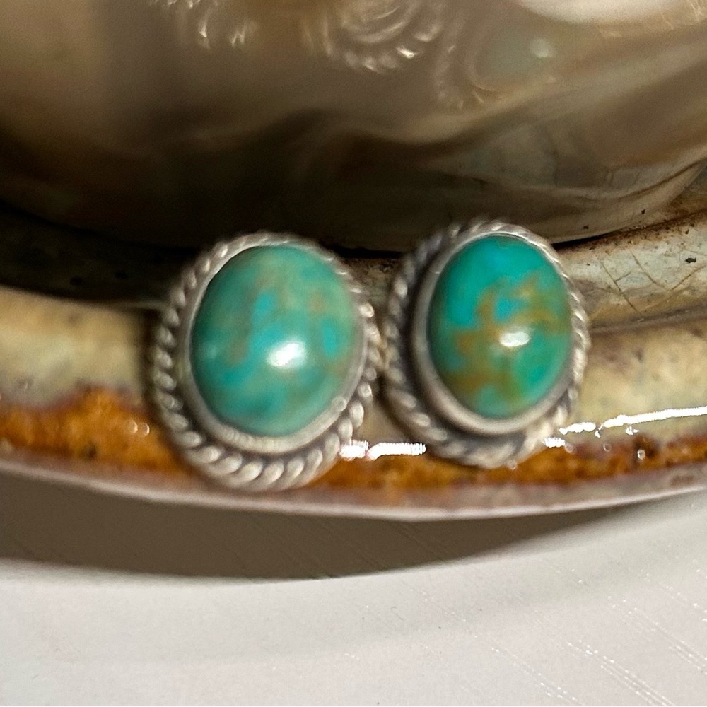 Genuine Turquoise and Sterling Studs